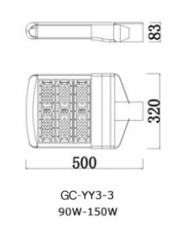 demensi lampu pju 90-150 w